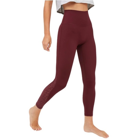 OFFLINE by Aerie Leggings Women's Size Medium Burgundy Leopard Mesh High Waisted - Picture 1 of 13